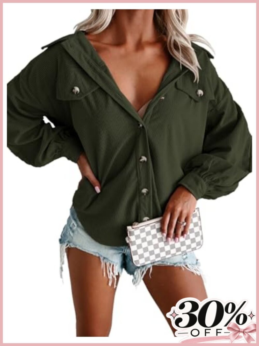 Women's Oversized Corduroy Shacket Button Down Jacket